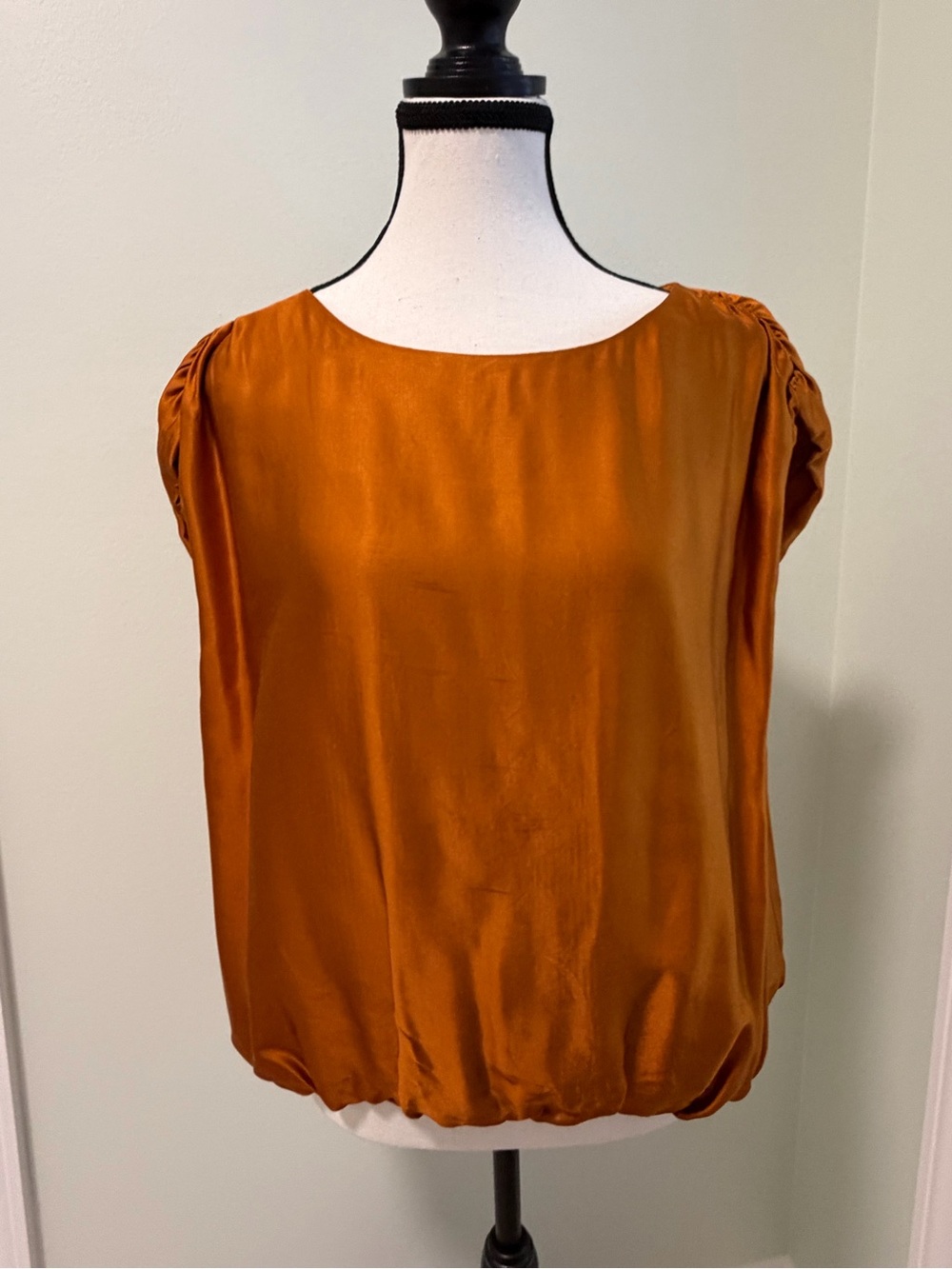 Anthropologie Satin Bubble Hem Blouse in Burnt Orange